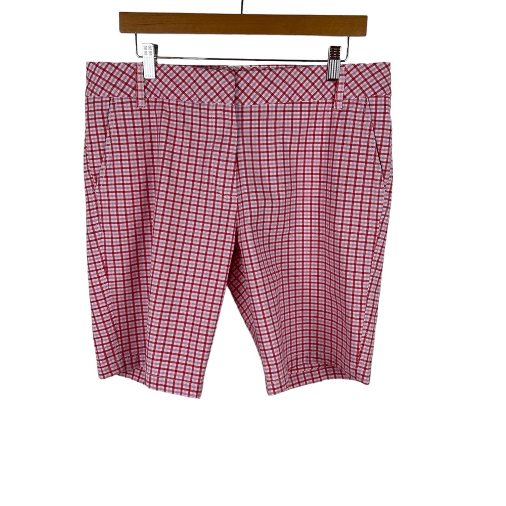IZOD Bar Harbour Women’s White Plaid Checked Bermuda Shorts  Sz 12